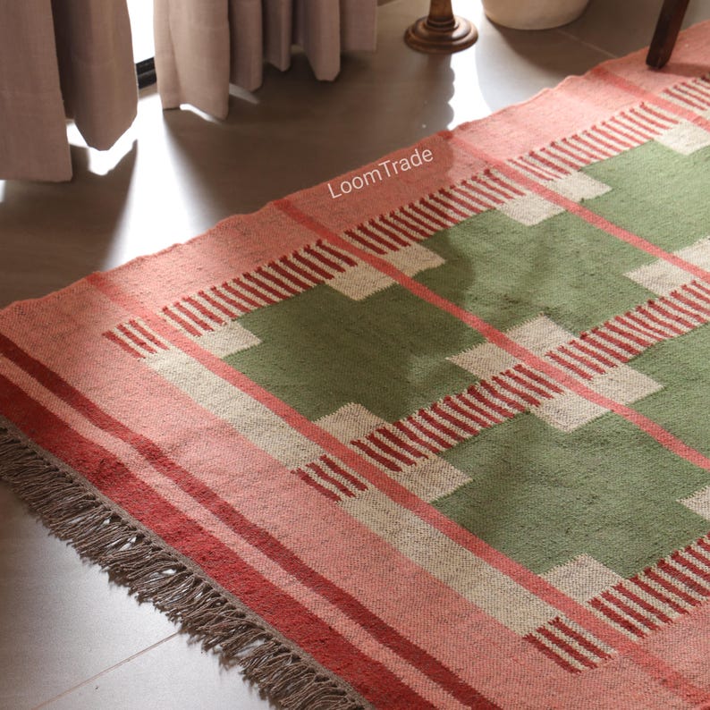 Traditional Indian Village Art Hand Woven Handmade Black Multicolor Wool Jute Runner Vintage Decor Kilim Rugs Bohemian Home Decor Runner,kilim dhurrie, big kilim rug, hand made, indian traditional, traditional art rug, bohemian, handwoven, jute, kilim, kilim 5x8, kilim rug, moroccan rug, turkish small rug
