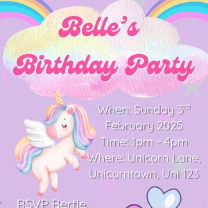 Unicorn Birthday Invitation (Editable)