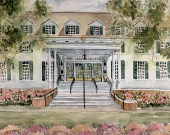 Woodstock Inn-print | Vermont-aquarel | New England-kunst | Aquarel gebouw Vermont | Architectuurverf| Zomer Vermont schilderij |