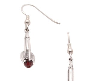 Interstellar Explorer- Earrings w/ Crystal Flame, Sci-Fi Jewelry, Rocket Ship, Retro Rockets