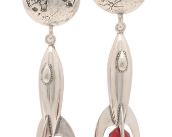 Rivet Rocket Moonshot Sterling Silver Earrings with Swarovski Crystal Flame