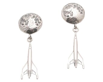 Space Ranger- Moonshot Earrings, Sci-Fi Jewelry, Rocket Ship, Retro Rockets