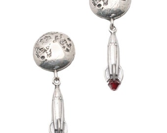 Intersteller Navigator with Crystal Flame Moonshot Sterling Silver Earrings