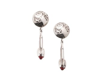 Interstellar Explorer Moonshot Sterling Silver Earrings with Swarovsky Crystal Flame