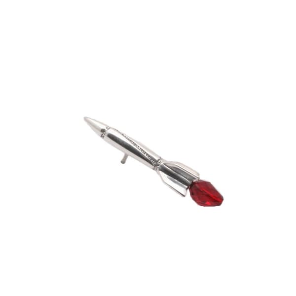 V-2 Test Rocket- Lapel Pin w/ Crystal Flame, Sci-Fi Jewelry, Rocket Ship, Retro Rockets