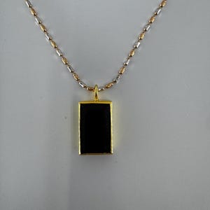 Black Onyx Rectangle Pendant, Gold Framed Crystal Pendant, Minimalist Gemstone Jewelry, Protection Stone Charm, Gift for Women