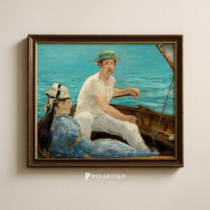 Boating by Édouard Manet - Impressionist Nautical Printable Wall Art, Vintage Fine Art Digital Download, Sailboat Couple Seascape