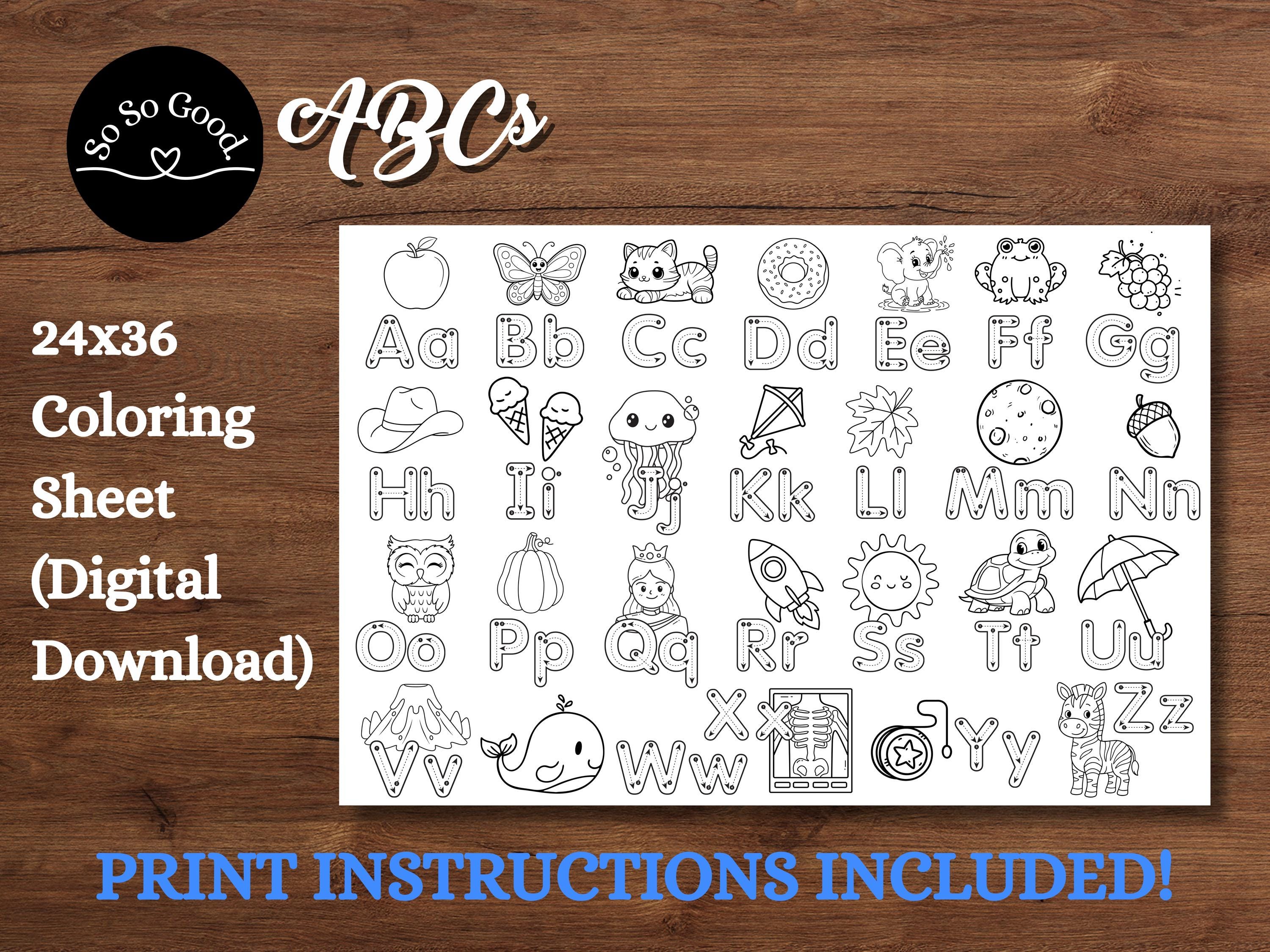 Large Alphabet Coloring Poster, ABC Writing Practice Sheet (digital ...