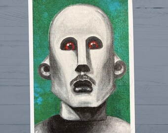 Iron Memory: The 'Stache Limited Edition ACEO Art Card Print Queen Parody /6 COA - Pop Surrealism Mini Artwork Gift Classic Rock Collectible