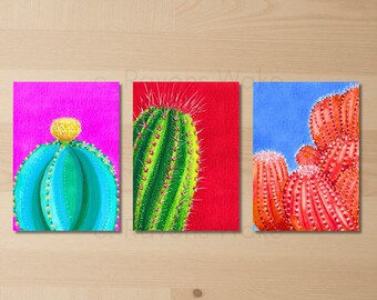 PRINTS: Limited Edition Colourful Cacti ACEO (set of 3) Succulent Houseplant, Mini Artworks, Small Art