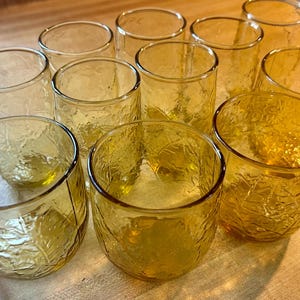 Vintage Anchor Hocking Amber Colored Crinkle Juice Glasses Assorted Set Of 11
