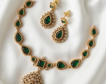 Emerald green neckwear set| Jyothika inspired neckpiece set
