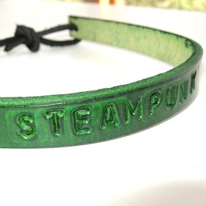 Leather Necklace Steampunk Choker Adjustable Choker Green Leather