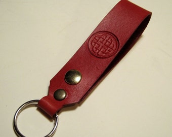 Red Leather Key Fob Celtic Knot Snap Loop for Belt or Pack Keychain Wristlet