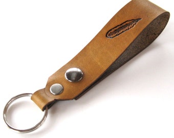 Key Fob Feather Tan Leather Snap Loop for Belt or Pack Keychain Wristlet