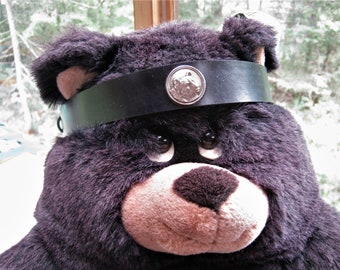 Black Leather Headband Bear Medallion SCA Fantasy Headband Medieval Crown Barbarian Headband