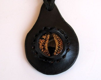 Fantasy Orange Eye Dragon Pendant Leather Pendant Necklace Eyeball Black