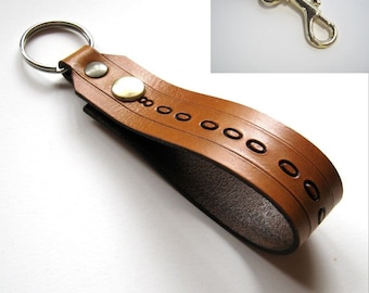 Personalized Leather Key Clip Leather Custom Snap Loop Fob Keychain Bespoke Black Brown Red