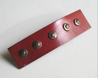 Red Barrette Brass Rivets Leather Barrette Red Leather Hair Clip