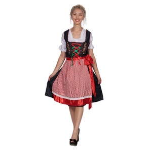 Black & Red Velvet Dirndl Dress with Lace Blouse