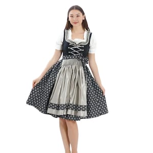 Black Grace Dirndl Dress | Traditional German Oktoberfest Dress | Elegant Lace Blouse & Apron | Women&#39;s Vintage Bavarian Costume