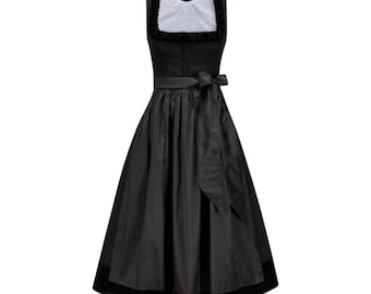 Handmade Black Velvet Dirndl Dress with Silk Apron | 3-Piece Bavarian Oktoberfest Outfit