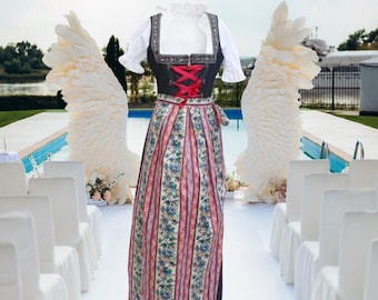 German Dirndl Dress Long Black Handmade Oktoberfest include Blouse & Apron