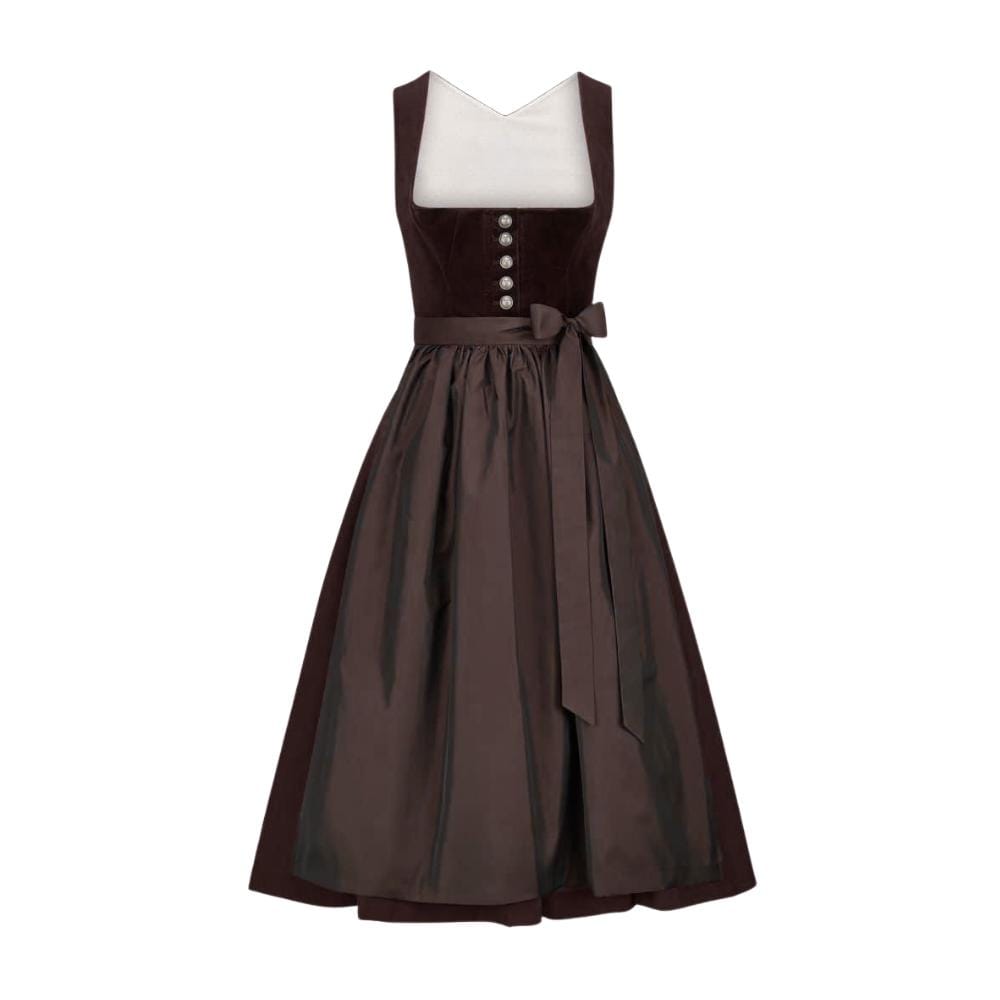 Dark Brown Velvet Dirndl Dress Bavarian Oktoberfest Include Blouse & Apron