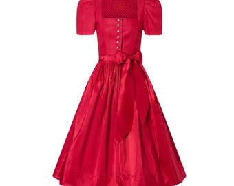 Rotes Baumwoll Dirndl Kleid: Handgefertigtes Outfit bestehend aus Bluse & Schürze