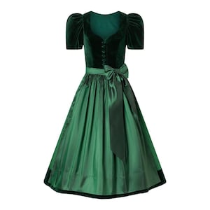 Hunter Green Velvet Dirndl Dress: German Folk Costume w/ Blouse