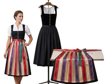 Black Cotton Dirndl Dress with Printed Apron | 3-Piece Set | Traditional Bavarian Oktoberfest Outfit