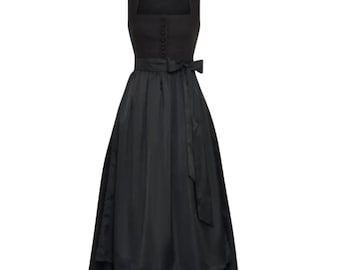 Black Cotton Dirndl Dress with Traditional Front Button Include Blouse & Apron
