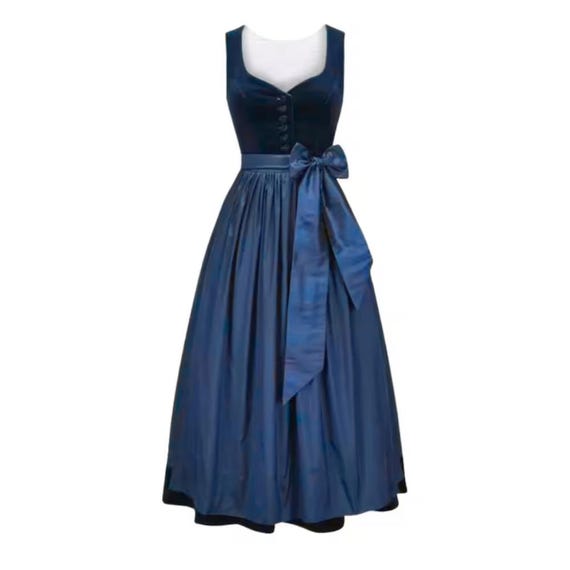 Blue Velvet Dirndl Dress | Luxurious Handmade Bavarian Dirndl Include  Blouse & Apron
