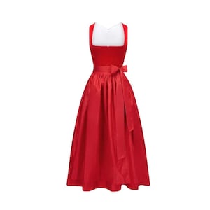 Red Velvet Dirndl Dress | Traditional German And Austrian Costume Includes Blouse & Apron