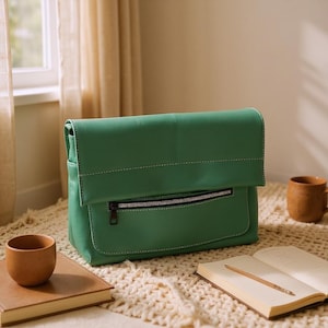 Emerald Green Leather Crossbody Bag: Handmade Sheepskin Shoulder Purse