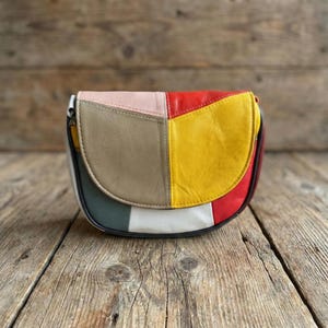 Handgemachte Patchwork Leder Umhängetasche, Bunte Schulter Geldbörse
