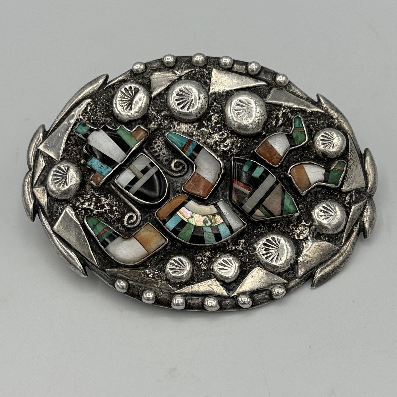 Vintage Sterling Silver Zuni Navajo C. Dishta Inlay Belt Buckle Southwest Zuni Belt Buckle - Etsy main image 2