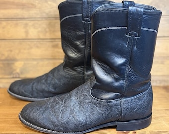 Botas vaqueras vintage Larry Mahan de piel exótica para hombre, talla 10.5D, color negro.