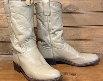 Vintage 80’s-90’s Justin Cream Leather Cowboy Roper Boots Women’s Size 6B L3066