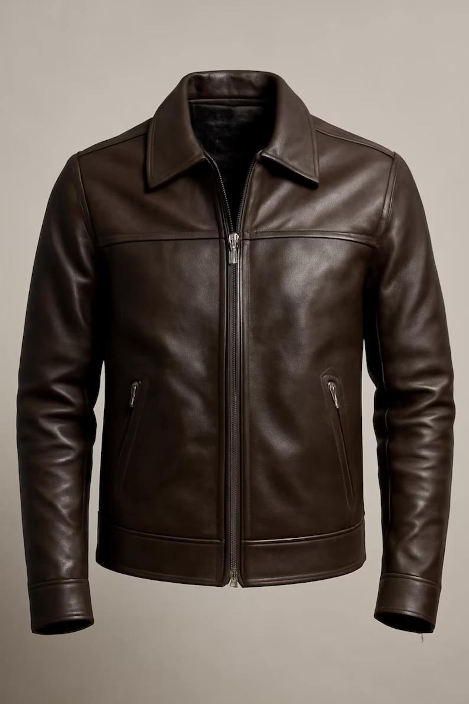 Handmade Dark Brown Cowhide Biker Jacket: Real Leather, Custom Size - Etsy