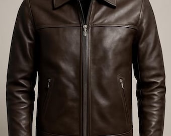 Handmade Dark Brown Cowhide Biker Jacket: Real Leather, Custom Size