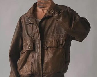 レザーボンバージャケット、オーバーサイズボンバージャケット