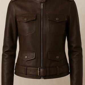 Vintage Brown Leather Jacket: Handmade Slim Fit Genuine Leather Coat