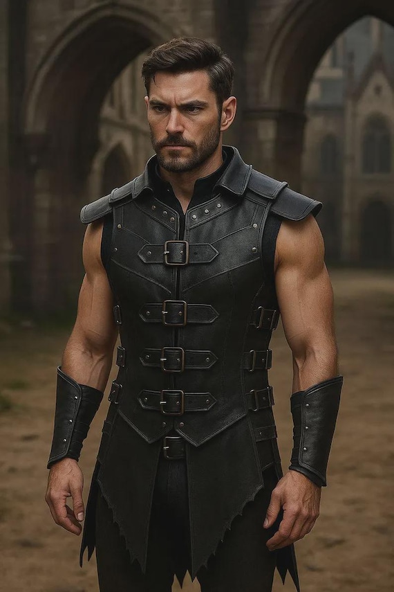 Handmade Black Leather Medieval Vest: Unisex Warrior Armor