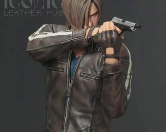 Leon Kennedy Resident Evil Vendetta Jacket | Men’s Black Leather Biker Coat | Gaming Cosplay Outfit | Handmade Movie Costume