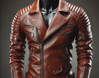 Handcrafted Brown Leather Biker Jacket: Slim Fit Vintage Moto Coat