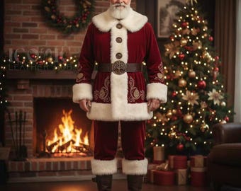 Enchanted Forest Santa Suit – Luxury Green Velvet Father Christmas Costume for Men