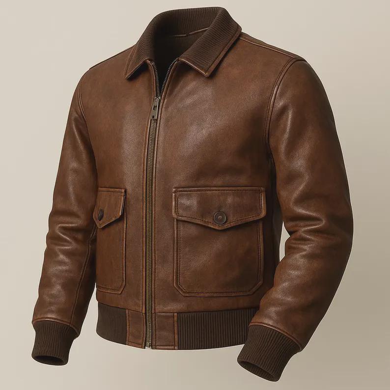 Handmade Italian Lambskin Leather Cafe Racer Jacket - Vintage
