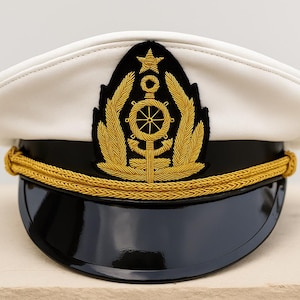 Genuine Leather Sailor Captain Hat: Handmade Nautical Skipper Cap