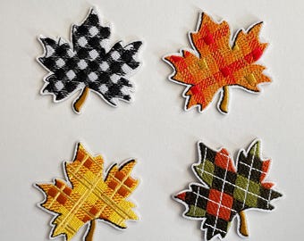 Autumn Embroidery Patch Maple Leaf Patch Checked Tartan College Style Academy Look Autumn Leaves Patches Clothing Bag Jacket